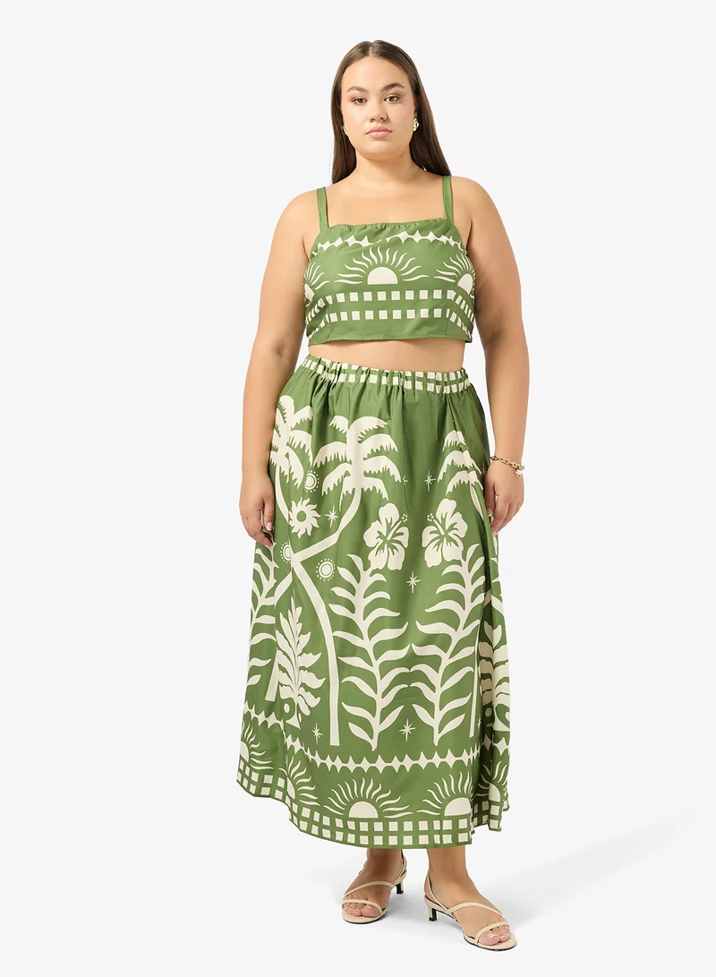 جينجر بلس طقم بلوزة وتنورة بتصميم بوهيمي مطبوع